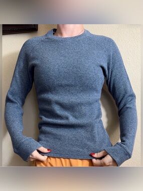 Sun & Stone Blue Waffle Knit Long Sleeve Crew Neck Tshirt Tee S